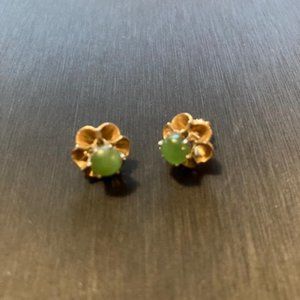 14K Gold Jade Stud Earrings